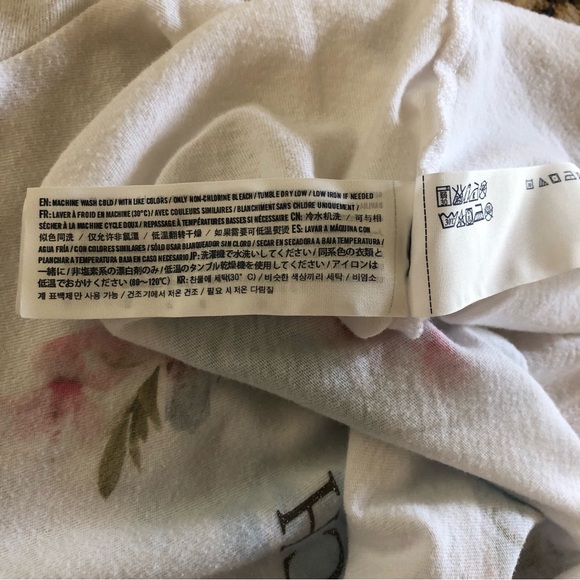 abercrombie kids🌸floral screen print silver tone sparkle logo white tee L / 14 - Picture 5 of 6